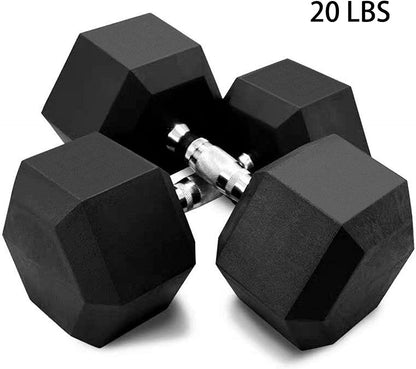 Rubber Coated Solid Steel Cast-Iron Hex Dumbbells, Chrome-Plated Knurled Handles Dumbbells Workout, Body Building Home Gym Training Gear 5 Lb to 50Lb Options (D. 20 Pounds, Pair)